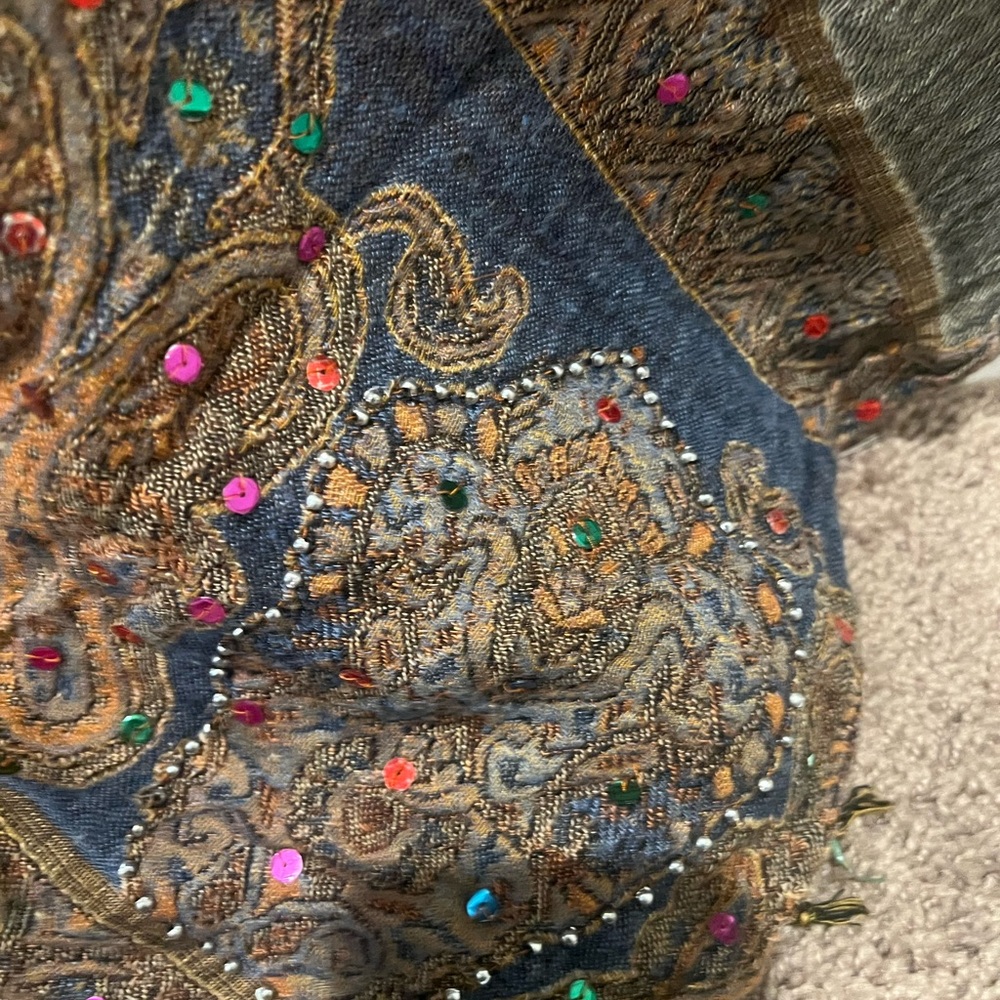 Raj Boho Embroidered & Sequined Long Sari Style Scarf Multicolor - Picture 2 of 6